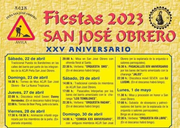 Y que decir de la peña <a href="/SanJoseObreroAv/">Peña San José Obrero</a>#ACJRSanJoseObrero... ¡pués que está de aniversario! 25 años ya han pasado desde que los primeros jovenes del barrio decidieron fundar esta peña en honor a nuestro Santo. 
Chicos, chicas.. divertios mucho. Ya nos uniremos a vuestras verbenas