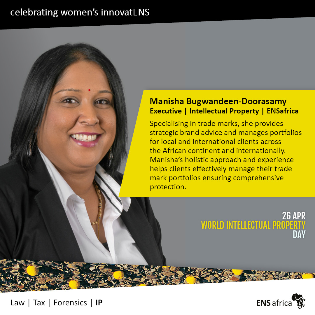 ENSlaw's tweet photo. Our tribute to female innovators continues with Manisha Bugwandeen-Doorasamy, a master strategist in safeguarding clients' trade marks. Her expertise ensures their IP remains secure and well-protected. Read more about her here:https://t.co/B2miLAParX #WorldIPDay #excellENS https://t.co/Qlst4AqO8K
