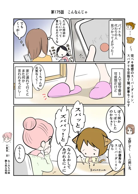 #スパダリにゃんこ
#くぅの日常 第175話
こんなんじゃ

ハイスペックなスーパーダーリン、スパダリ猫を目指すくぅと、飼い主しずくの日常マンガ。

悩むしずくを見て、自分の力不足に落ち込むくぅ。
そのことに気づいたしずくは…。
#猫マンガ 