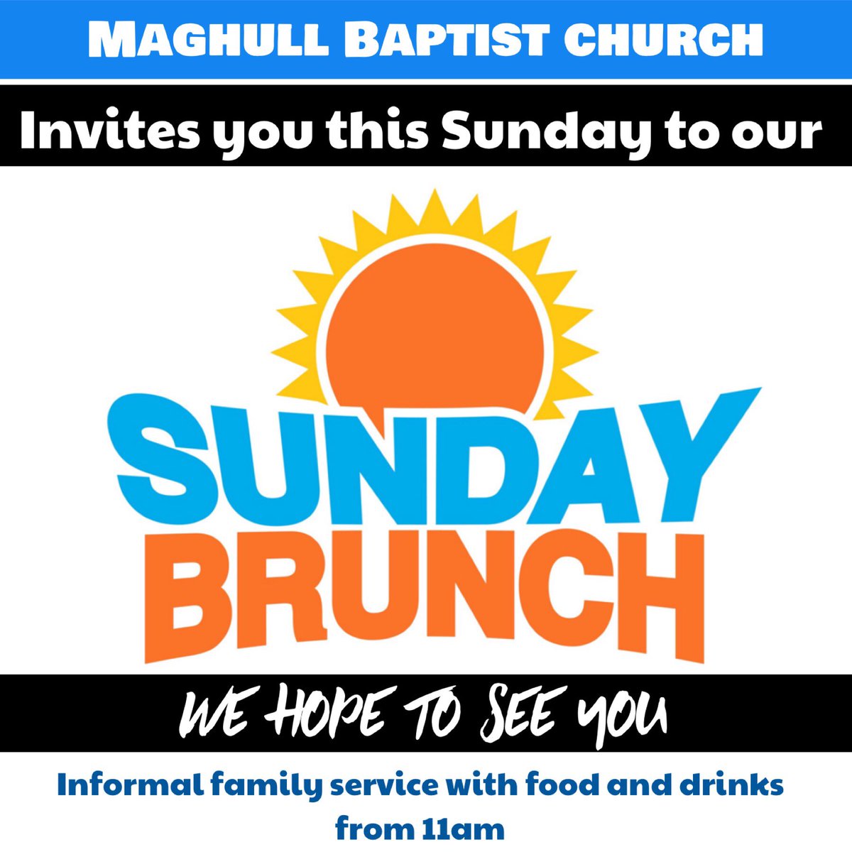 maghullbaptist's tweet photo. Our 11am Sunday service will be led by Hilary and George, looking at the subject of 'The Holy Spirit Helping us in our Christian Walk'.
This will be a Brunch service!
Why not come along and enjoy some food and chat to get to know each other before we begin our service. https://t.co/mWL3kKIl2W