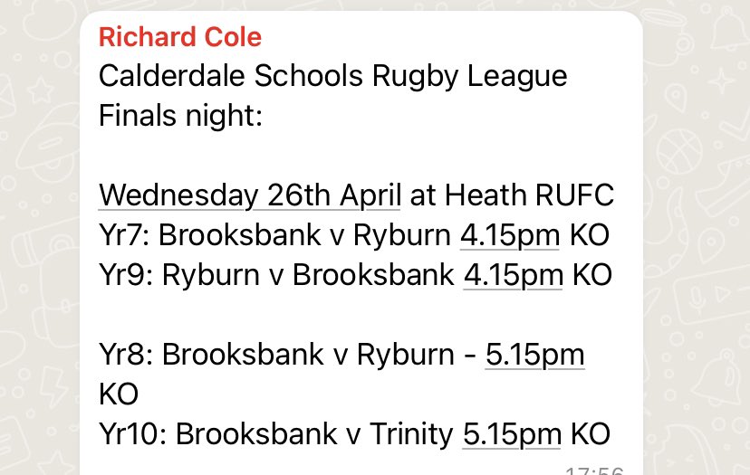 Brooksbank_PE's tweet photo. Morning parents/carers... Brilliant to see our trust dominating the @thebrooksbank @RVHS_school local Calderdale schools RL finals at Heath RUFC on Wednesday 26th April. There is a £2 charge on the gate for spectators. Hope to see you all there #BBSRugby https://t.co/Dd3JEtFhW3