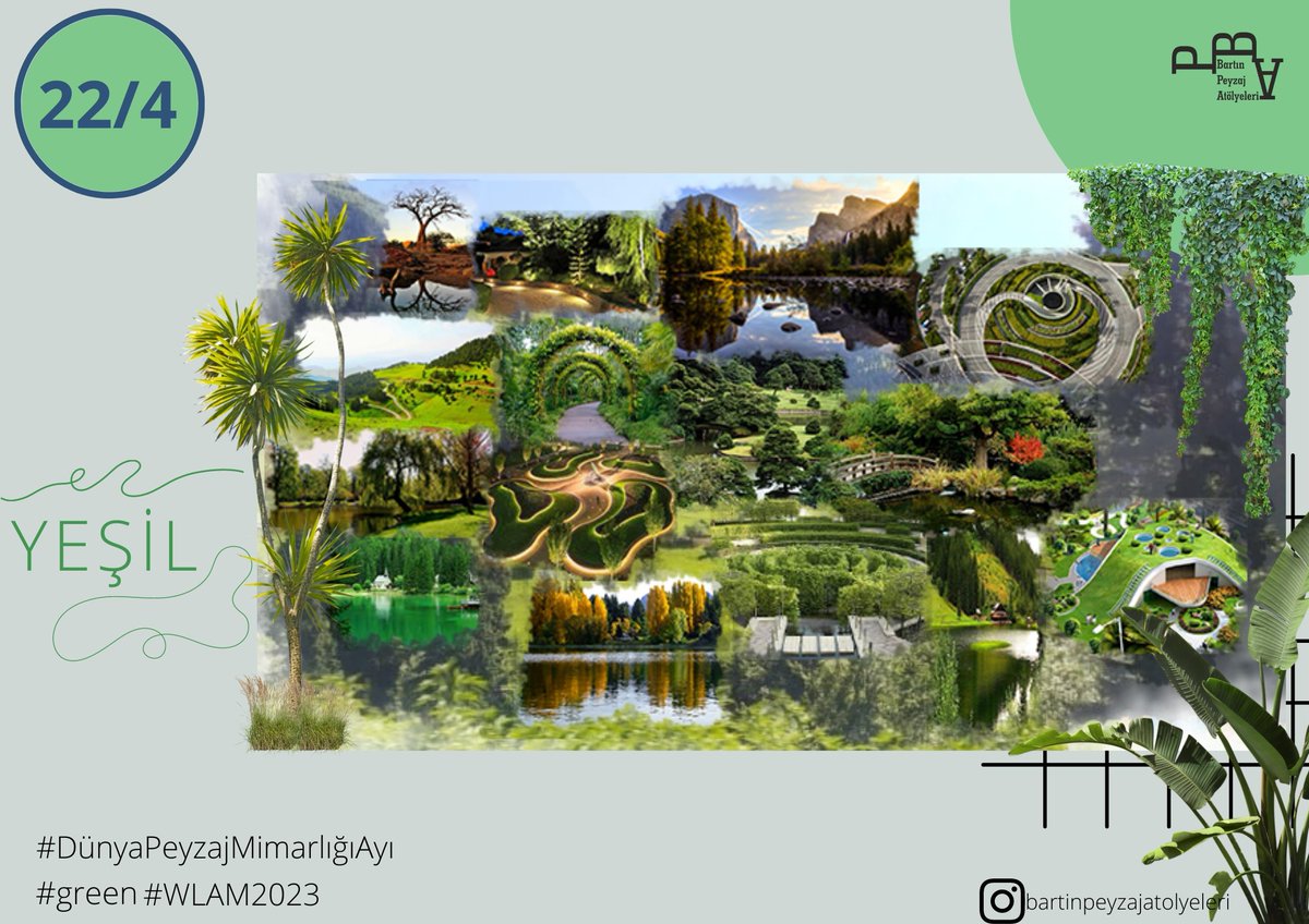 "yeşil"
#dünyapeyzajmimarlığıayı #WLAM2023
#green
22/4
<a href="/baruedutr/">Bartın Üniversitesi</a> <a href="/PeyzajBartinUni/">BARÜ_PEM</a> <a href="/peyzajorgtr/">TMMOB PeyzajMO</a> <a href="/pmdernek/">Peyzaj Mimarlığı Eğitim ve Bilim Derneği (PEMDER)</a> <a href="/uzun_orhan/">ORHAN UZUN</a> <a href="/IntFedLandArch/">IFLA World</a> <a href="/NationalASLA/">American Society of Landscape Architects</a> <a href="/iflaEurope/">iflaEurope</a>