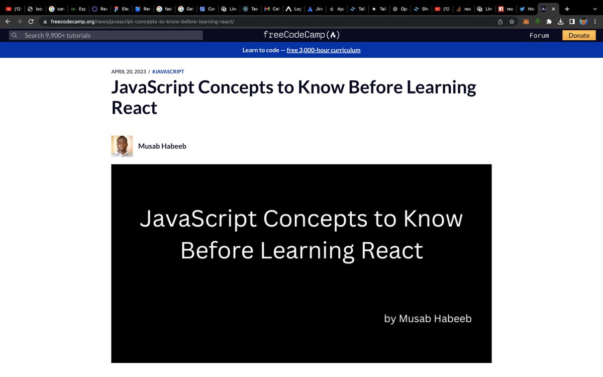 greatonical's tweet photo. Day 8 of 30: Yesterday, I learnt about some JavaScript concepts including:
. Ternary operations,
. Array destructuring,
. Mapping,etc.
Hour spent > 30 mins
#learn #daysoflearning #tech #30daysoflearning #express #node #react #freeCodeCamp #javascript #dev https://t.co/mRwq8vAwvD