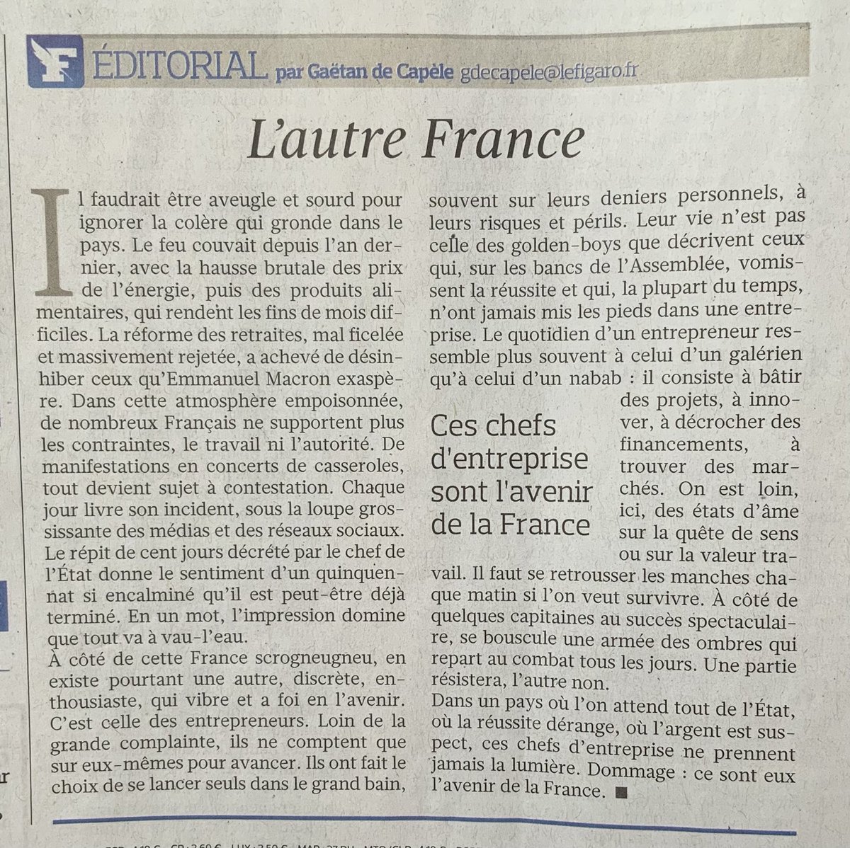xjfontanet's tweet photo. Nos entrepreneurs sont drôlement courageux et ont bien du mérite à  continuer dans cette ambiance délétère . Nos  médias devraient leur consacrer plus de place, et pourquoi pas faire une feuille quotidienne de bonnes nouvelles …ça permettrait de voir de nouvelles têtes . https://t.co/CTfxX2cbm5
