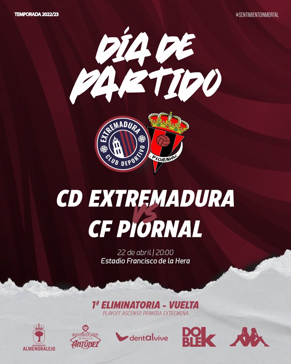 🔥 𝙈 𝘼 𝙏 𝘾 𝙃 𝘿 𝘼 𝙔 🔥

🆚 CF Piornal
🕗 20:00
🏟 Estadio Francisco de la Hera 

𝙀𝙓𝙏𝙍𝙀𝙈𝘼𝘿𝙐𝙍𝘼 👏🙌

#ExtremaduraPiornal #FaseDeAscenso