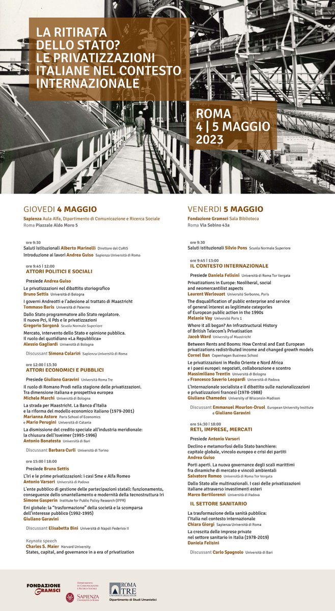 GaraviniG's tweet photo. Iniziamo a studiare le #privatizzazioni per quel che sono state, sulla base delle prime fonti d'archivio disponibili.

Per chi fosse interessato/a ci vediamo il 4-5 maggio a Roma. https://t.co/k2GYWiNUn4