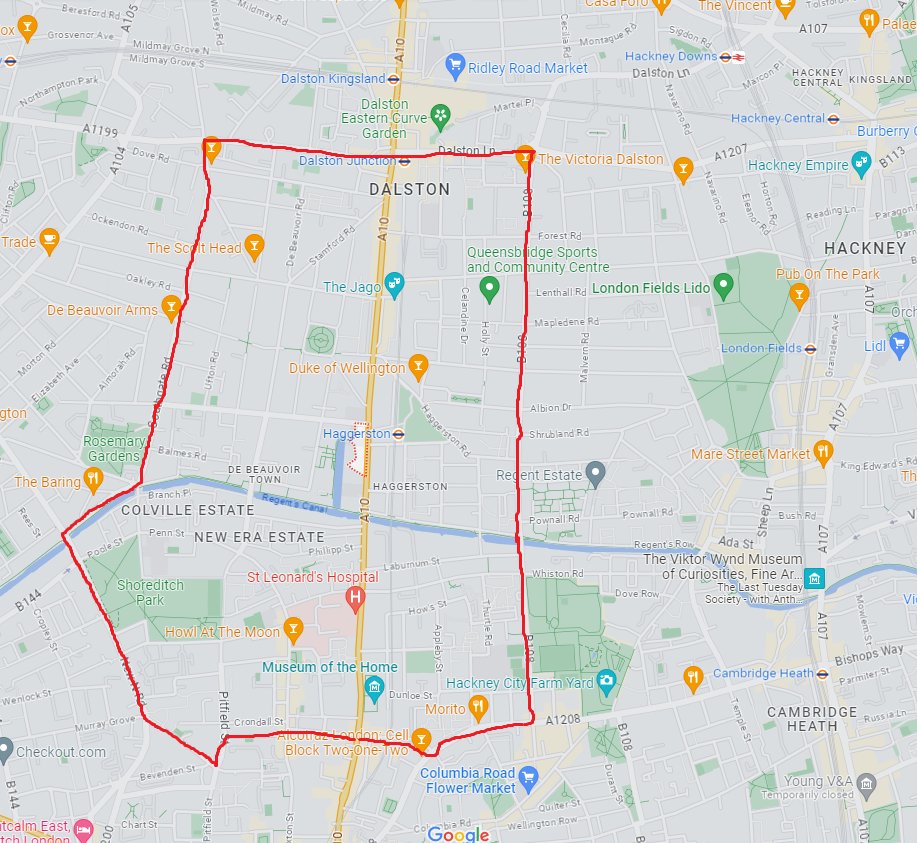 MPSHackney's tweet photo. A dispersal order under s.35 ASB, Crime &amp; Policing Act 2014 has been authorised by Inspector Vie covering the area outlined in the map. This is in place until 2100hrs on Sunday 23rd April 2023. 

Further information is found here: 

https://t.co/msnbDRGvhI

@hackneycouncil https://t.co/kesyBqOZIo