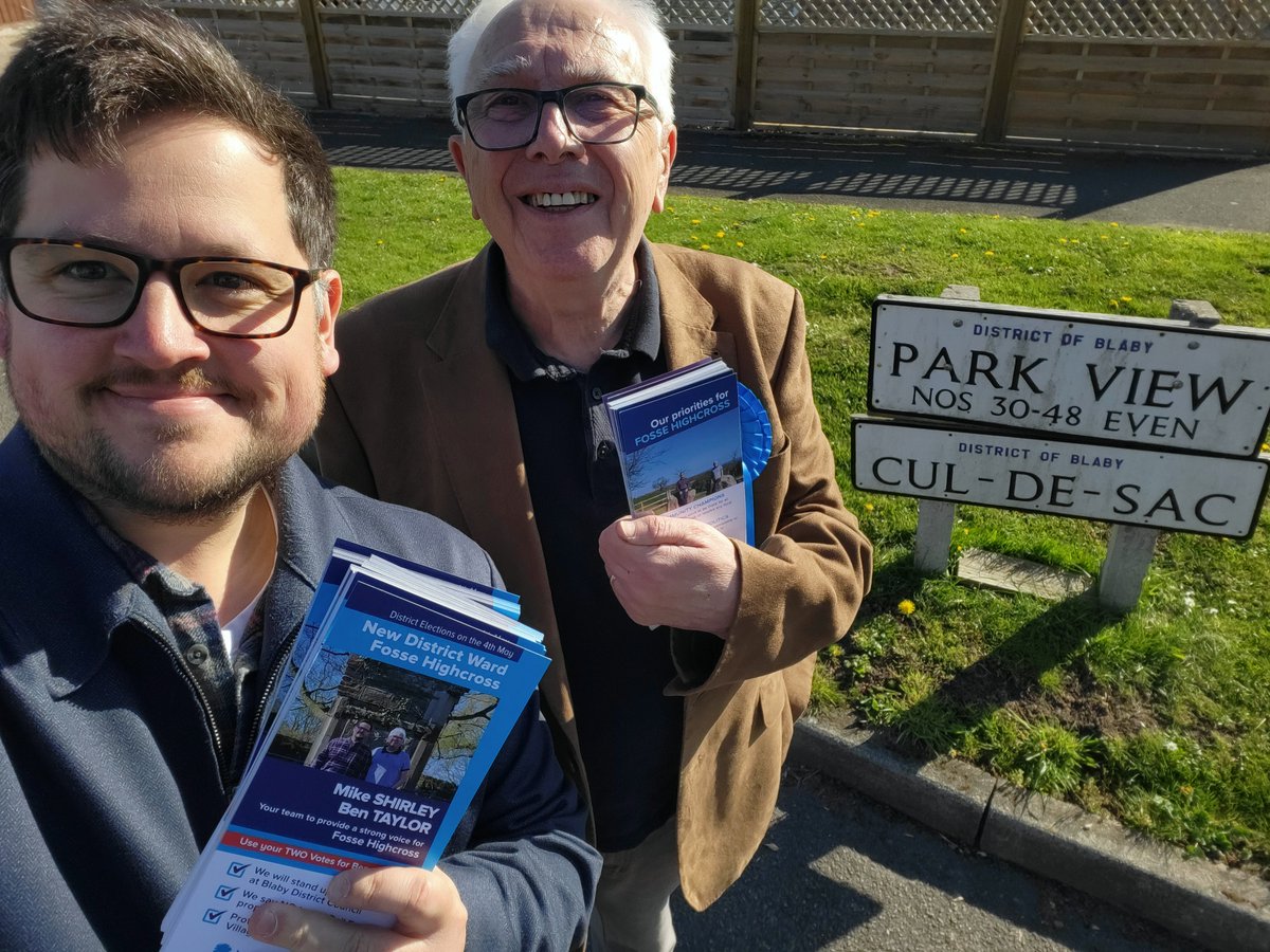 CllrBenTaylor's tweet photo. Great week out, meeting people on the door with @CllrMikeShirley ☑️

Really positive response. Thank you to everyone who took the time to chat 👍

Please vote for Ben and Mike on the 4th of May for #FosseHighcross 🔵

#VoteConservative4thMay #Elections2023 https://t.co/oyI8lW3tpK