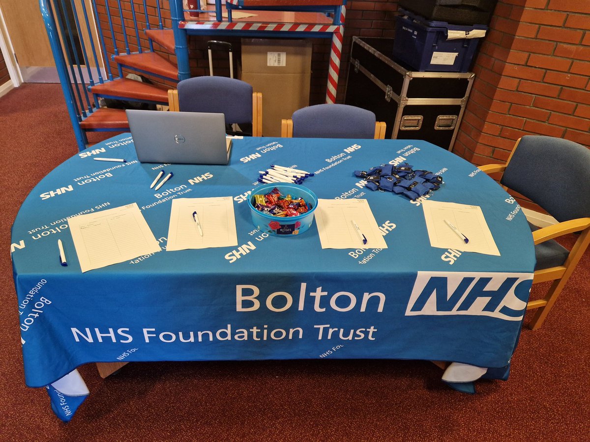 tonsmi's tweet photo. All set up ready to welcome those attending our HCA Apprenticeship open day and interviews @boltonnhsft. Hopefully, putting some smiles on faces on this rainy Saturday morning! @henshpaul https://t.co/axbRKQpIp4