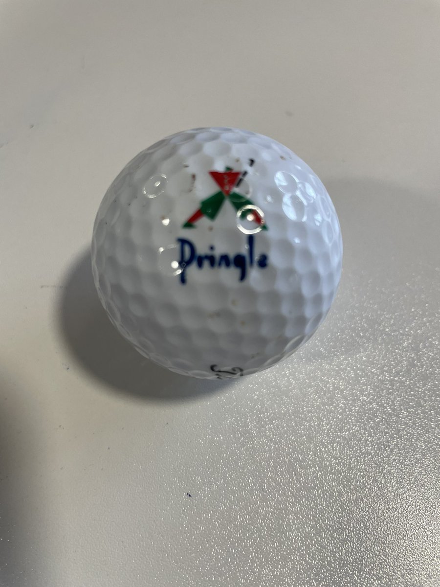 GolfGuruStu's tweet photo. Found this today @NickFaldo006 going through the golf balls donated for junior coaching. Only those of a certain age will know who that is on the ball (I am one of those as I wore the sweaters as a junior 😁) #geometricgeorge #changedtimes #memories https://t.co/AFwMZi5Sab