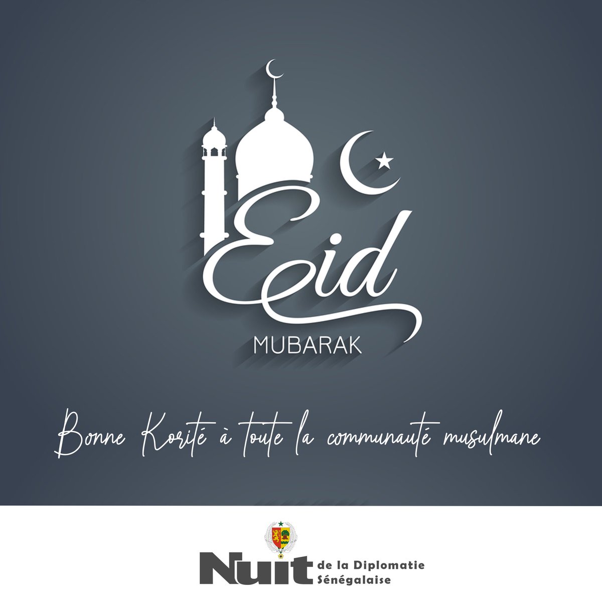 NuitdipSN's tweet photo. Eid al Fitr Mubarak à toute la communauté musulmane🌙🕌

#eidmubarak #korite #diplomatie #nuitdeladiplomatiesenegalaise #maese #ucaes #acaes https://t.co/9MDyw2KbCz