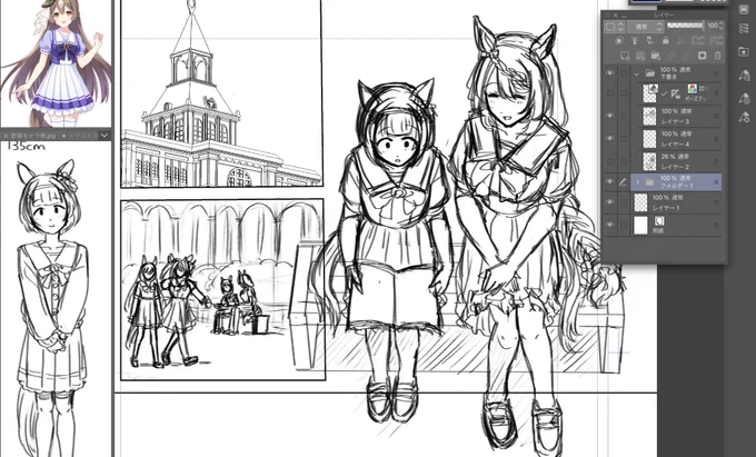 クリークさん漫画の下書きしてます 