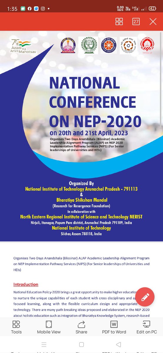 NssNitap's tweet photo. Bhartiya Shikshan Mandal in joint Collaborations with the NSS NIT Arunachal Pradesh and NERIST Successfully concluded first ever (In North East) two days International conference ALAP on NEP 2020 at Silver Jubilee Hall, NERIST yesterday on 21st April 2023! https://t.co/e9S9bpLnPw