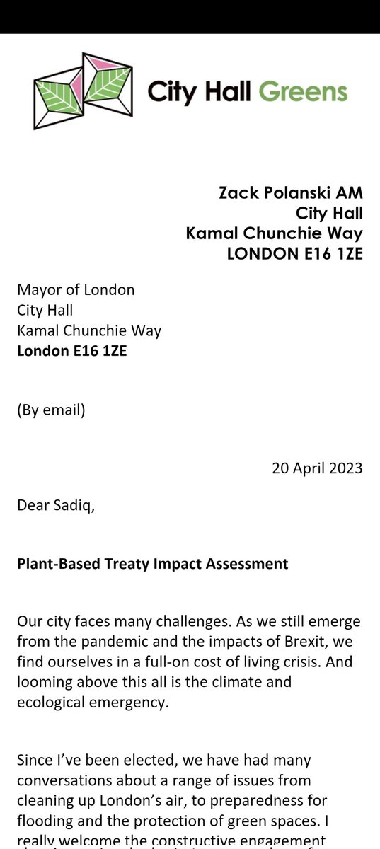 ZackPolanski's tweet image. I've just written to the Mayor calling for an impact assessment on endorsing the @Plant_Treaty in London.

New York City is making huge strides to resolve food insecurity &amp;amp; reduce emissions. It's London's time too.

Please read &amp;amp; share 👇🏽

bit.ly/3H3G0I0

#BigOne