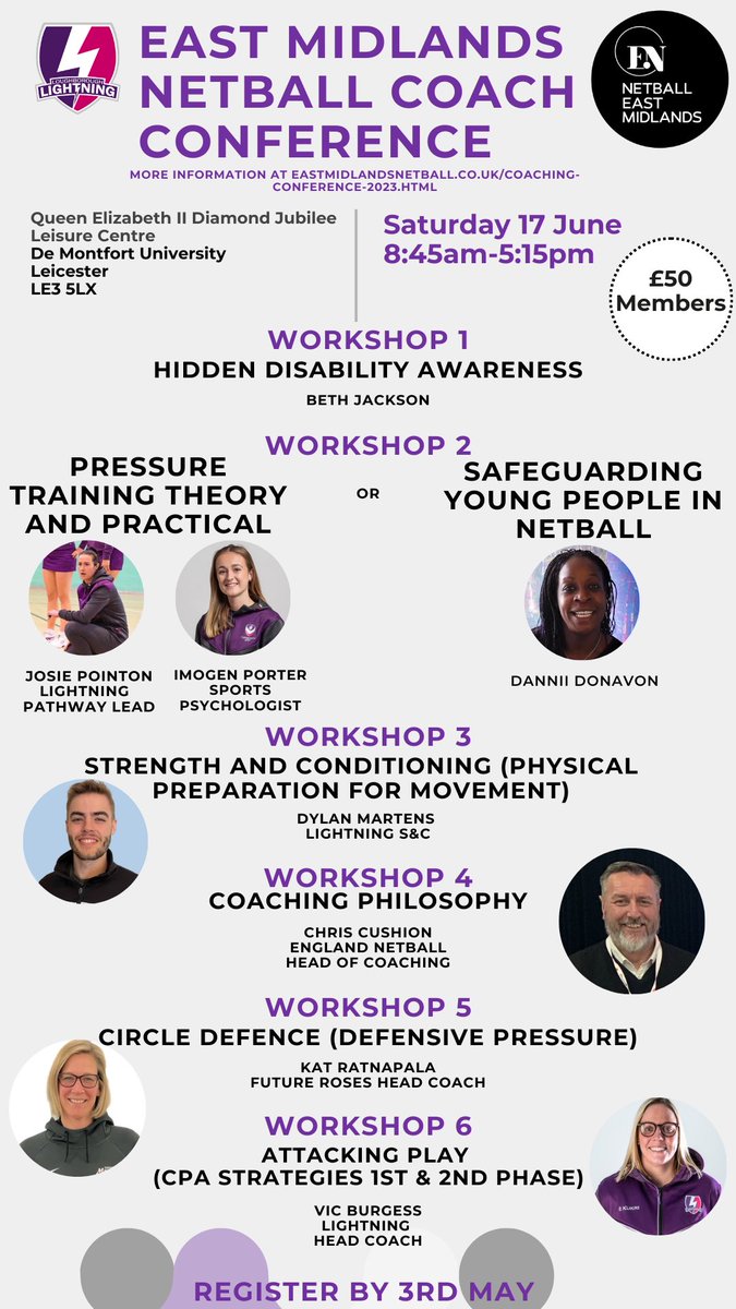 📣 All netball coaches

<a href="/NetballEastMids/">Netball in East Midlands</a> Coach Conference

🗓️ Sat 17th June
📍 De Montford University, Leicester

<a href="/Toriburgess86/">Victoria Burgess</a> <a href="/katratnapala/">Kathryn Ratnapala</a> <a href="/ImogenPorter24/">Imogen Porter</a> <a href="/dylanmartens159/">Dylan Martens</a> 

👇 🔗
eastmidlandsnetball.co.uk/coaching-confe…