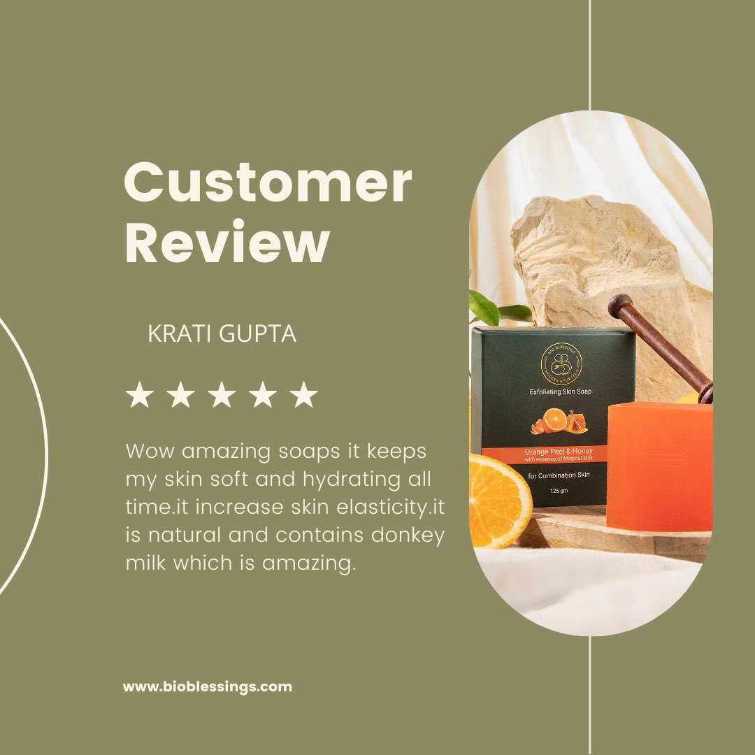 BioBlessings's tweet photo. Happy customers, happy skin! 🧼 Our organic soaps made with #donkeymilk are receiving rave reviews 🐴🥛 Check out what our satisfied customers are saying and experience the difference for yourself! 
#bioblessings #naturalskincare #donkeymilksoap #customerexperience https://t.co/bdFnjiqRhd