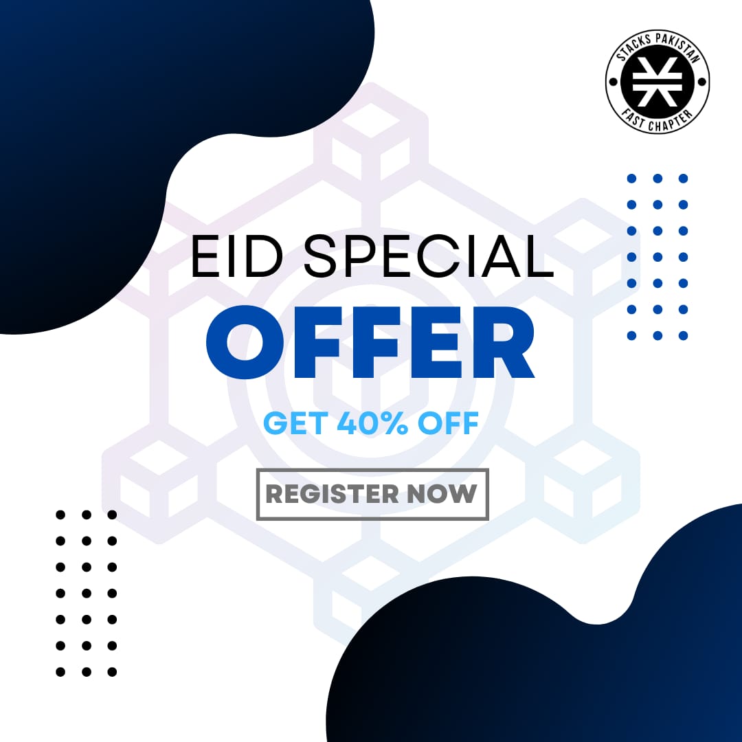 StacksFast's tweet photo. Celebrate Eid with @softecfast Blockchain Development Competition sponsored by Stacks Fast! Avail a 40% discount on this joyous occasion and get a chance to polish and showcase your Blockchain skills and win exciting prizes!

#SOFTEC #2023 #Stacks #Pakistan #Fast #Blockchain https://t.co/woQsHmWZyk