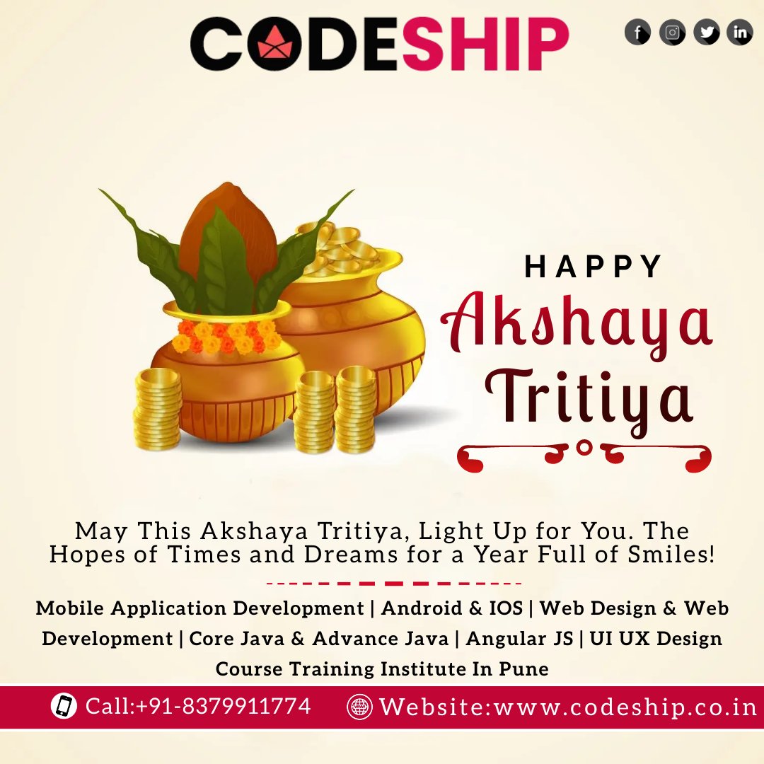 Codeshiptech's tweet photo. Embrace new beginnings with Akshaya Tritiya - Wishing you prosperity, success, and happiness🙏✨
Stay Connected: 
Visit Website:https://t.co/afWTplzZEH
.
.
#AkshayTritiya #AkshayTritiya2023 
#celebration #indianfestival #Codeship
#Softwaretraining #ITCourses https://t.co/1MWHihqKom