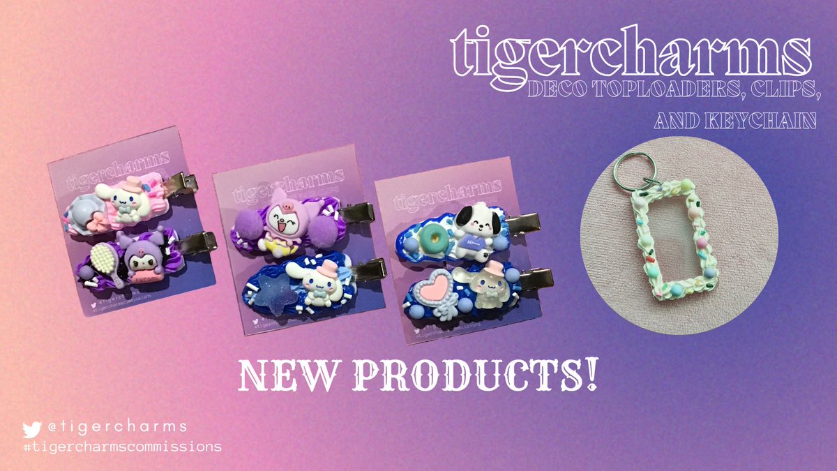 tigercharms's tweet photo. ‼️ New Product Alert ‼️

In addition to Tigercharms' Decoden toploaders, We are happy to announce that Decoden Hair clips and Keychains are now added in our list of products! Stay tuned as we post our new and ready-made products in the next few days! https://t.co/Vqpj6LuleG