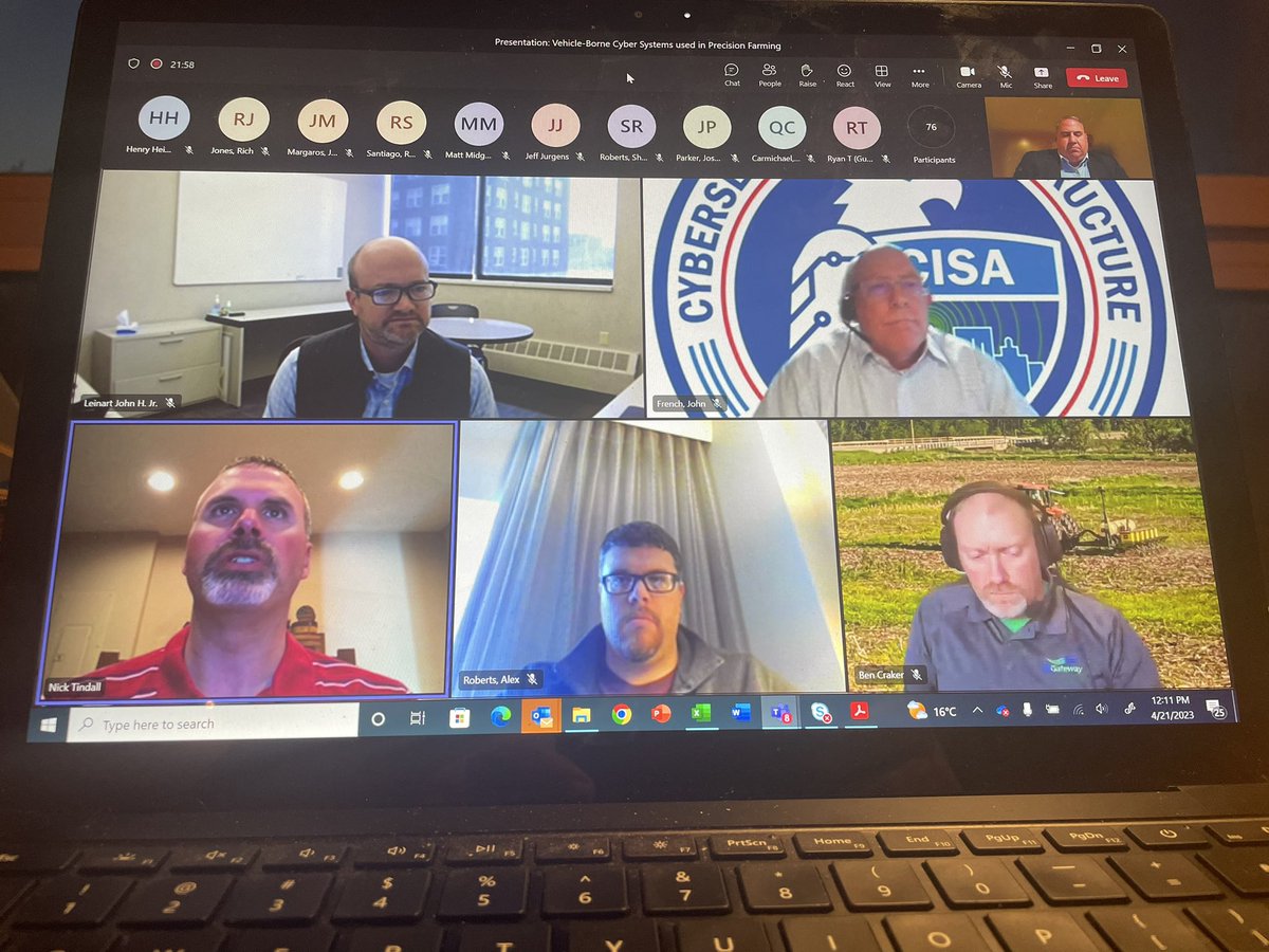 michael_mgomes's tweet photo. Humbled and proud to be able to represent the needs of #precisionagriculture to FBI and CISA- agents about the strengths and vulnerabilities of PA Industry. Many thanks to #AEM for driving and fellow panelists from #Deere, #agco #AgGateway #topcon  for supporting. https://t.co/ELaHoRmB0y