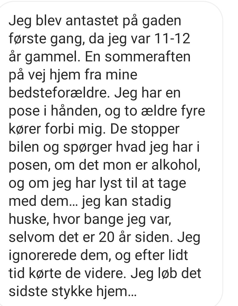 EspDanmark's tweet photo. Vi spurgte vores følgere på Instagram hvornår de første gang oplevede at blive seksualiseret og/eller chikaneret af mænd i det offentlige rum

#DaJegVar 

🧵👇 https://t.co/zQTKnwPP0c