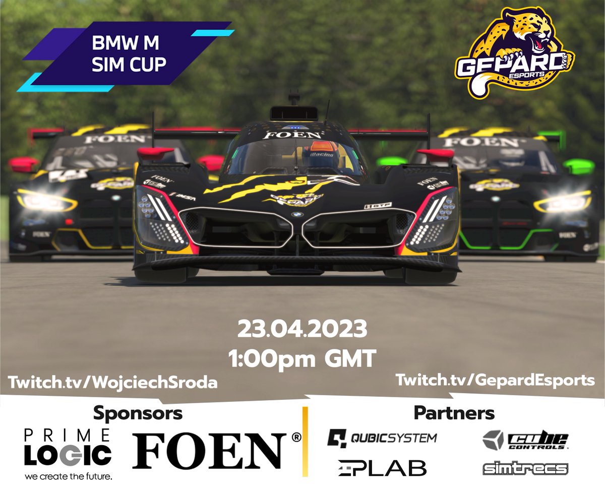 apexoneteam's tweet photo. 🗓️R3 of BMW M SIM Cup tomorrow on Road America!

🐯Busy lineup - 5 Gepard Esports cars: 4 GT3's and one LMDh

Join us live Sunday at 1:00 GMT
https://t.co/EztT0aeJiR
https://t.co/HHxNK3q0sr

#ReleaseGepard #simracing 
#Foen @Cube_Controls @QubicSystem #Simtrecs #EPLab https://t.co/oLL4CkqVh1