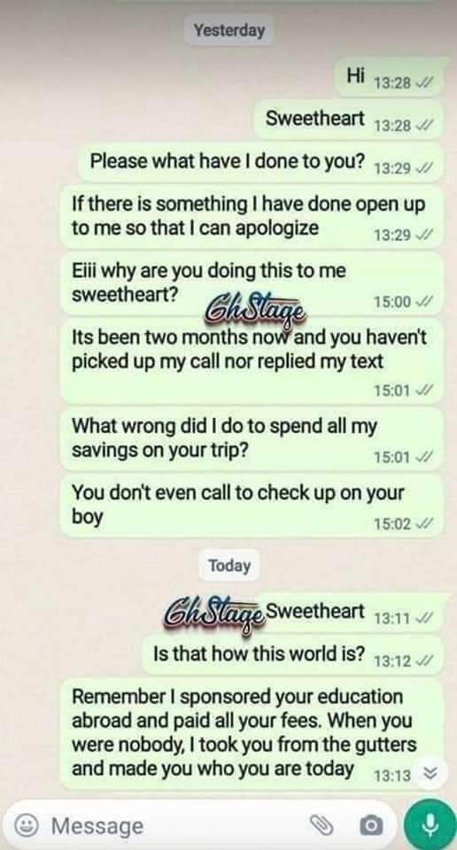 jon_d_doe's tweet image. Please read this chat between a man and his wife that he sponsored abroad to further her education and more.

Credit: 6hStage. 👇