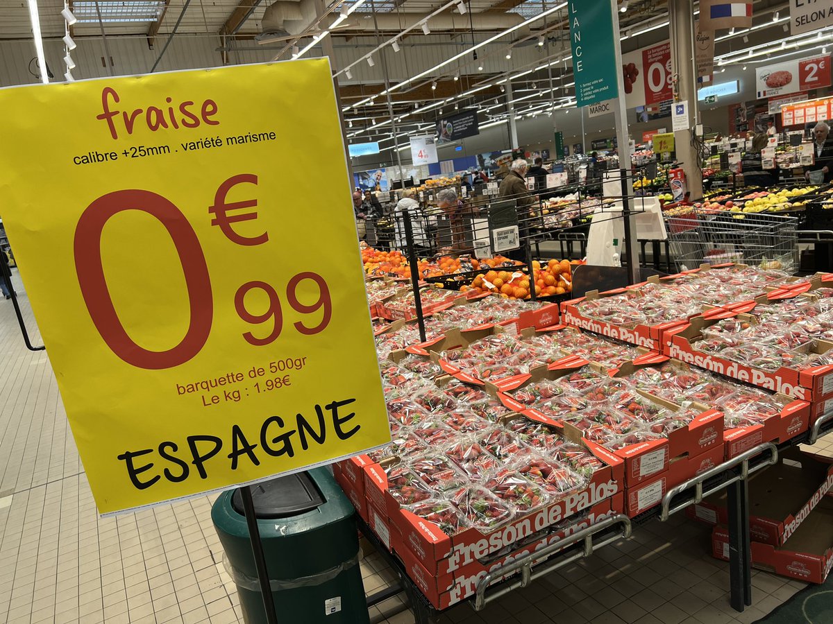 Dauvers70's tweet photo. Aujourd’hui, @CarrefourFrance met une mine à @Leclerc sur la fraise d’Espagne 🍓🍓🍓 ! 0,99 € vs 2,29 €. Ça pique 🌶
#LŒILGRANDECONSO se balade à Rouen (non sans raison, à suivre…) https://t.co/u5lT4CCtb0