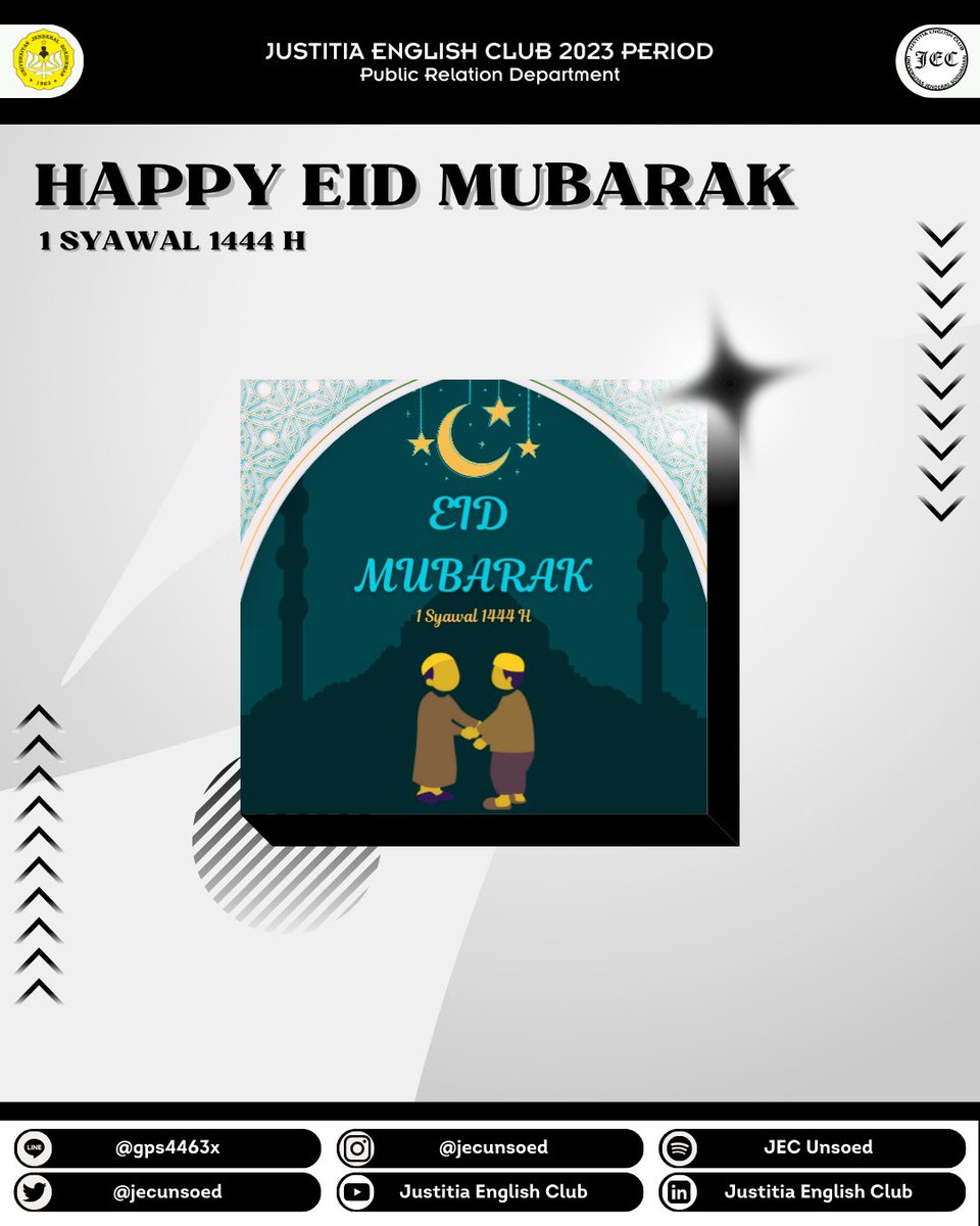 The time has come for everybody to purify their heart. For us to let all mistakes forgiven. Wishing you all an Eid that brings a lot of cheerfulness, happiness, and affluence.

Happy Eid Mubarak to all Muslim friends!

#jecunsoed
