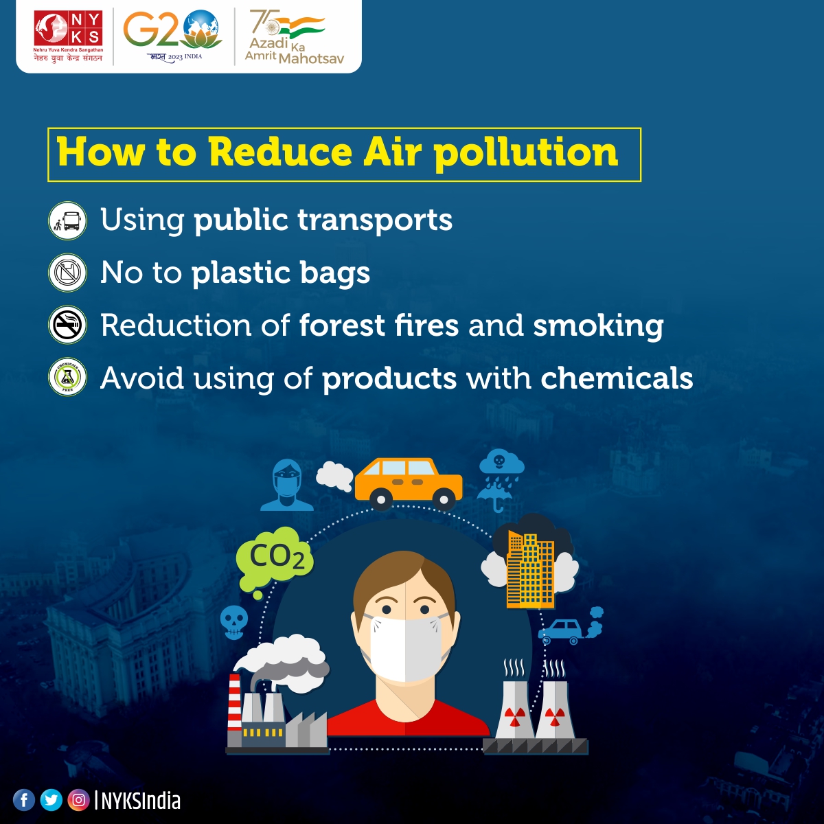 Be responsible and avoid air pollution. 

#EarthDay #NoPollution #Youth #India #airpollution