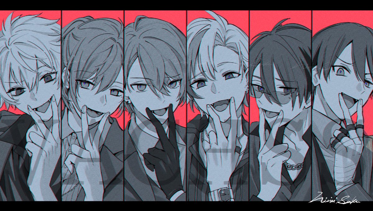 multiple boys column lineup male focus gloves jewelry tongue out tongue  illustration images