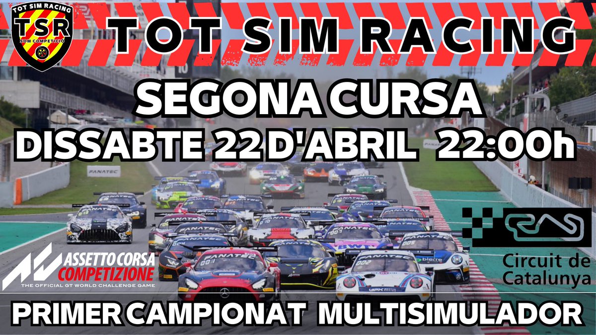 totsimracing's tweet photo. 👆🏻Cap de setmana de bojos al @Circuitcat_cat.
Durant el ☀️, cursa de @LeMansCup amb #IRL de @LopezNorman44 i a la nit, 2ª cursa del campionat multisimulador de #TotSimRacing.
⌚Us esperem avui a les 22h a https://t.co/JuRj1y0v2Z x viure #enCatalà el millor del #SimRacing https://t.co/mCkRFSpNTr