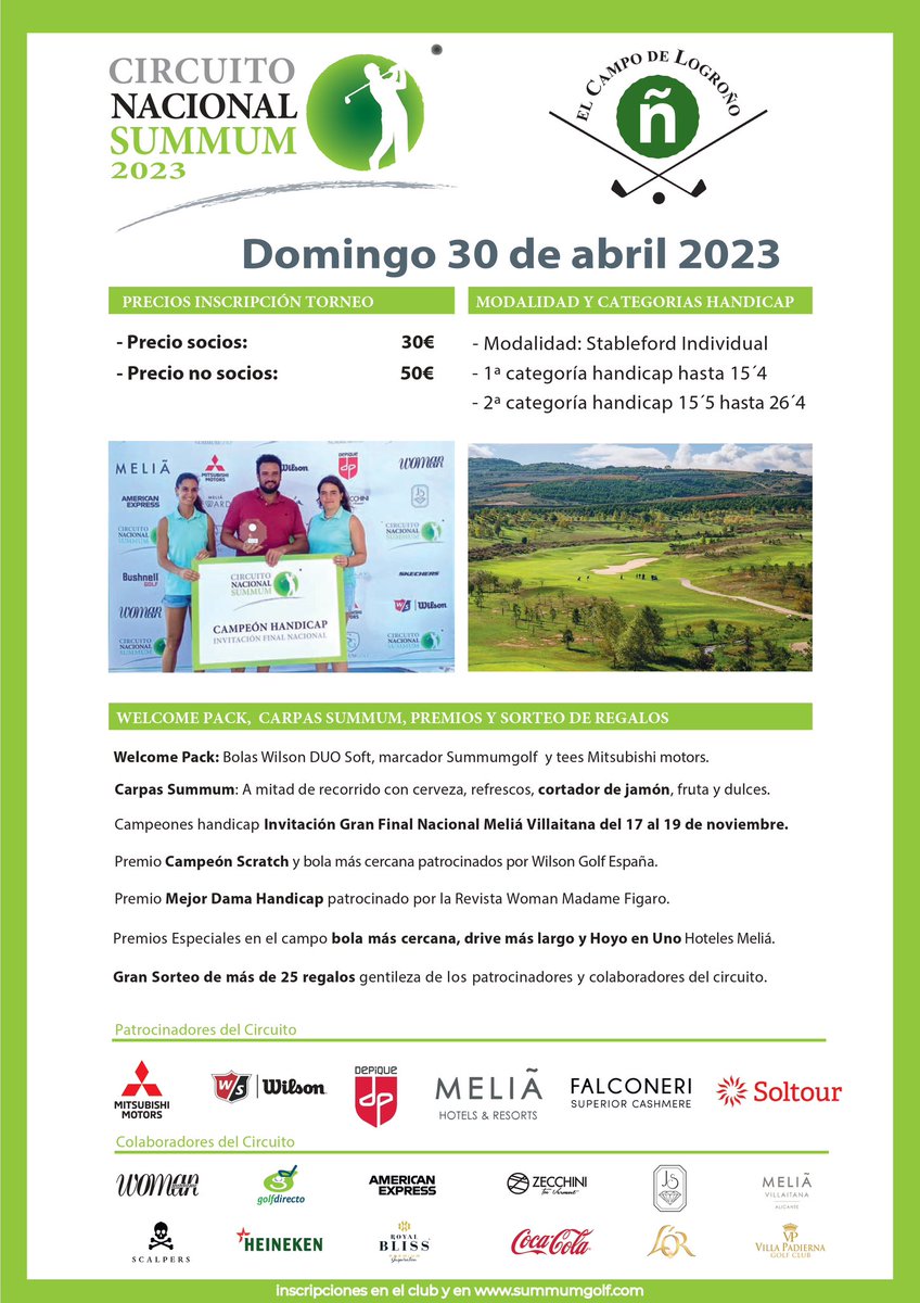 Summum Golf (@summumgolf) on Twitter photo Domingo 30 abril Circuito Nacional Summum en <a href="/GolfLogrono/">El Campo de Logroño</a>
<a href="/Mitsubishi_ES/">Mitsubishi Motors</a>
<a href="/FalconeriTweet/">Falconeri</a>
@WilsonGolfSpain
<a href="/MeliaHotelsInt/">Meliá Hotels International</a>
<a href="/ViajesSoltour/">Viajes Soltour</a>
<a href="/DepiqueGolf/">Depique Golf</a>
#summumgolf #Rioja #summum #golf #logroño Domingo 30 abril Circuito Nacional Summum en <a href="/GolfLogrono/">El Campo de Logroño</a>
<a href="/Mitsubishi_ES/">Mitsubishi Motors</a>
<a href="/FalconeriTweet/">Falconeri</a>
@WilsonGolfSpain
<a href="/MeliaHotelsInt/">Meliá Hotels International</a>
<a href="/ViajesSoltour/">Viajes Soltour</a>
<a href="/DepiqueGolf/">Depique Golf</a>
#summumgolf #Rioja #summum #golf #logroño