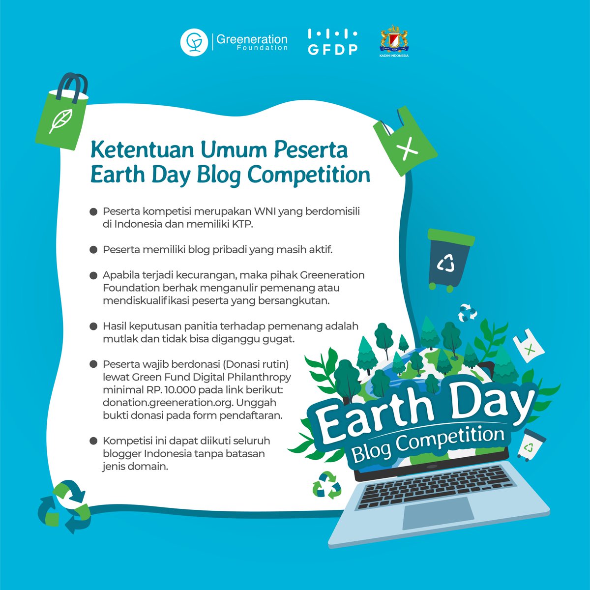 greenerationid's tweet photo. Memperingati hari bumi tahun 2023, Greeneration Foundation mengajak kalian untuk ikut serta dalam blogger competition dengan tema "Bagaimana keseharian manusia mempengaruhi perubahan iklim"

Tunggu apa lagi? Segera daftarkan dirimu melalui tautan berikut:

https://t.co/9WdcDq3xKQ https://t.co/xfwjTk4I02