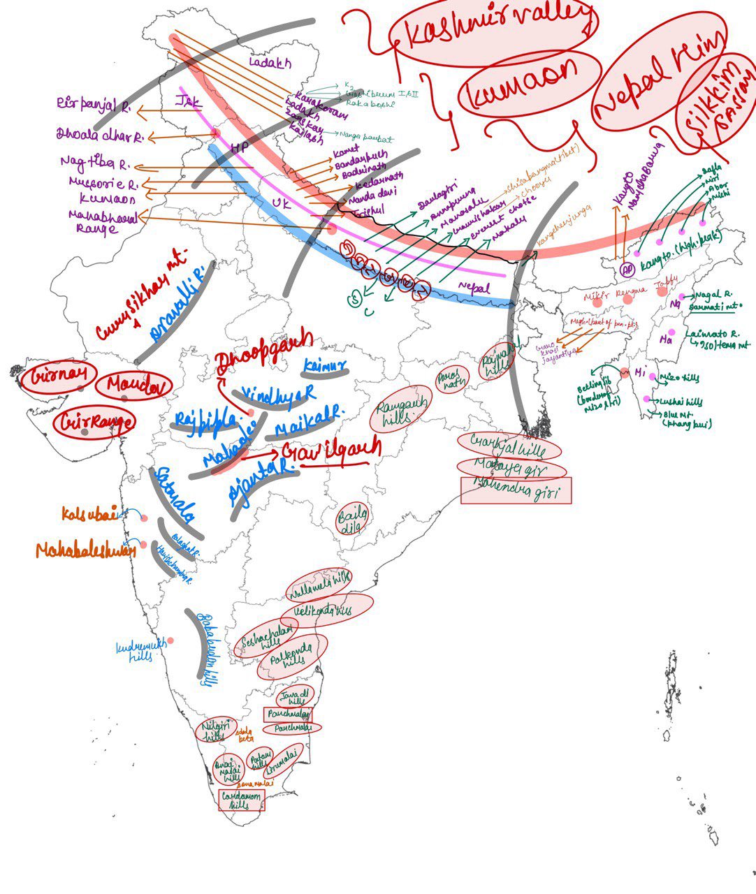 Mountain Ranges In India Map Venus Jeannine