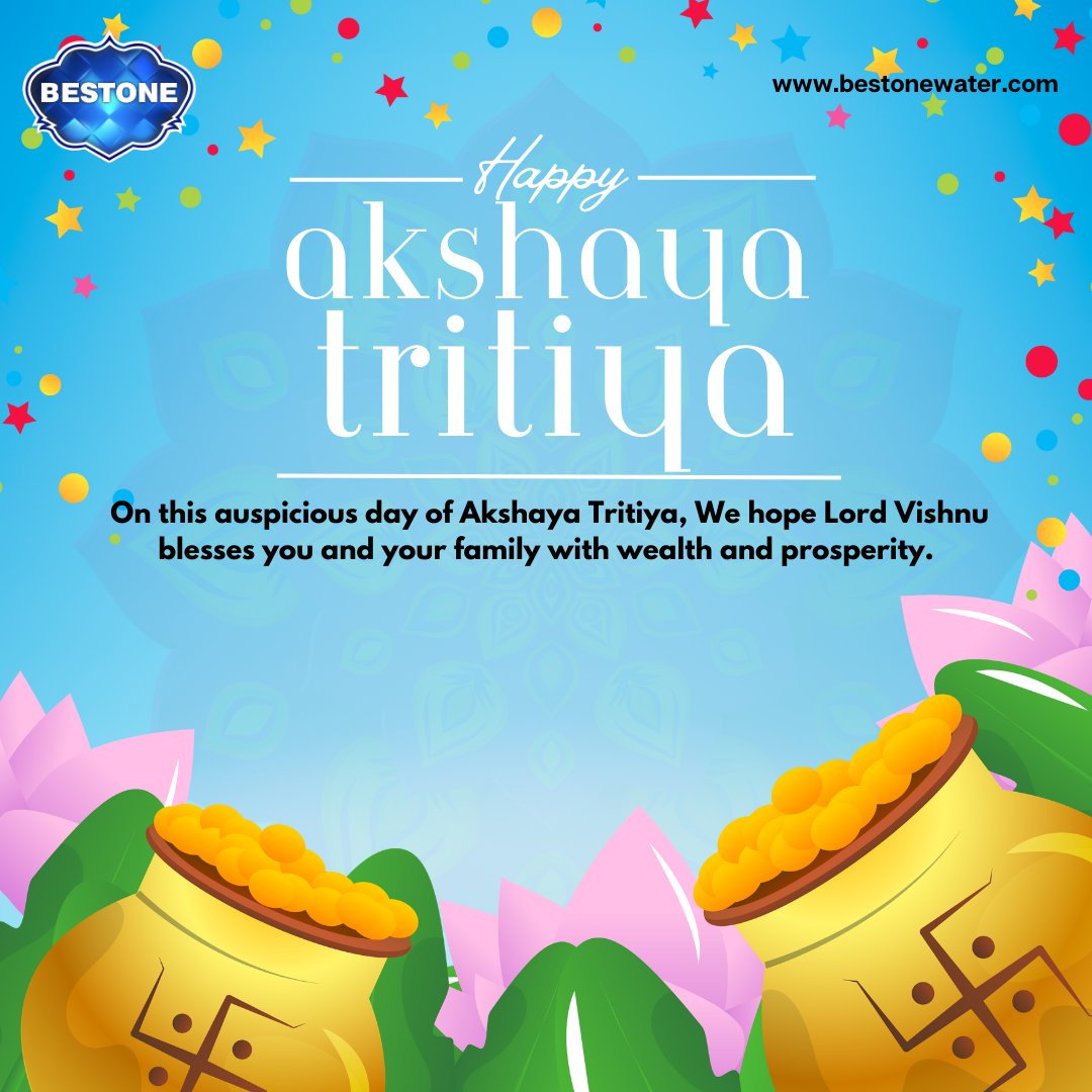 bestonewater's tweet photo. The word 'Akshaya' means the one that never diminishes in Sanskrit. And so, We hope your good luck and success don't diminish on this Akshaya Tritiya.
#AkshayaTritiya #AkshayaTritiya2023 #Akshaya_Tritiya #LordVishnu #vishnu #wealth #Prosperity #GoodLuck #family https://t.co/VgMXT7xAZ7