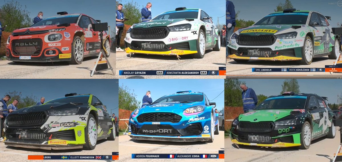 The different damages in the front splitters of some of the leading crews in #Rally2 at the start of SS10 of <a href="/croatia_rally/">Croatia Rally</a> gives an idea of how the battle is going on, leading to lower front grip for those who missed the black strip #ForCraig #WRClive #WRCliveES #WRCjp