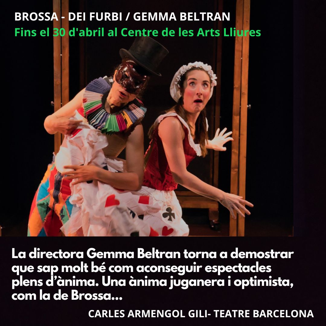 DeiFurbi's tweet image. Diuen que el nostre #Brossa està ple d ànima, una ànima optimista i juganera com la de Joan Brossa... 

Ens agrada imaginar que el seu esperit ronda per la @fundaciobrossa i cada vespre gaudeix entre el públic.

Crítica sencera a @BarcelonaTeatre:
teatrebarcelona.com/recomanacio/br…