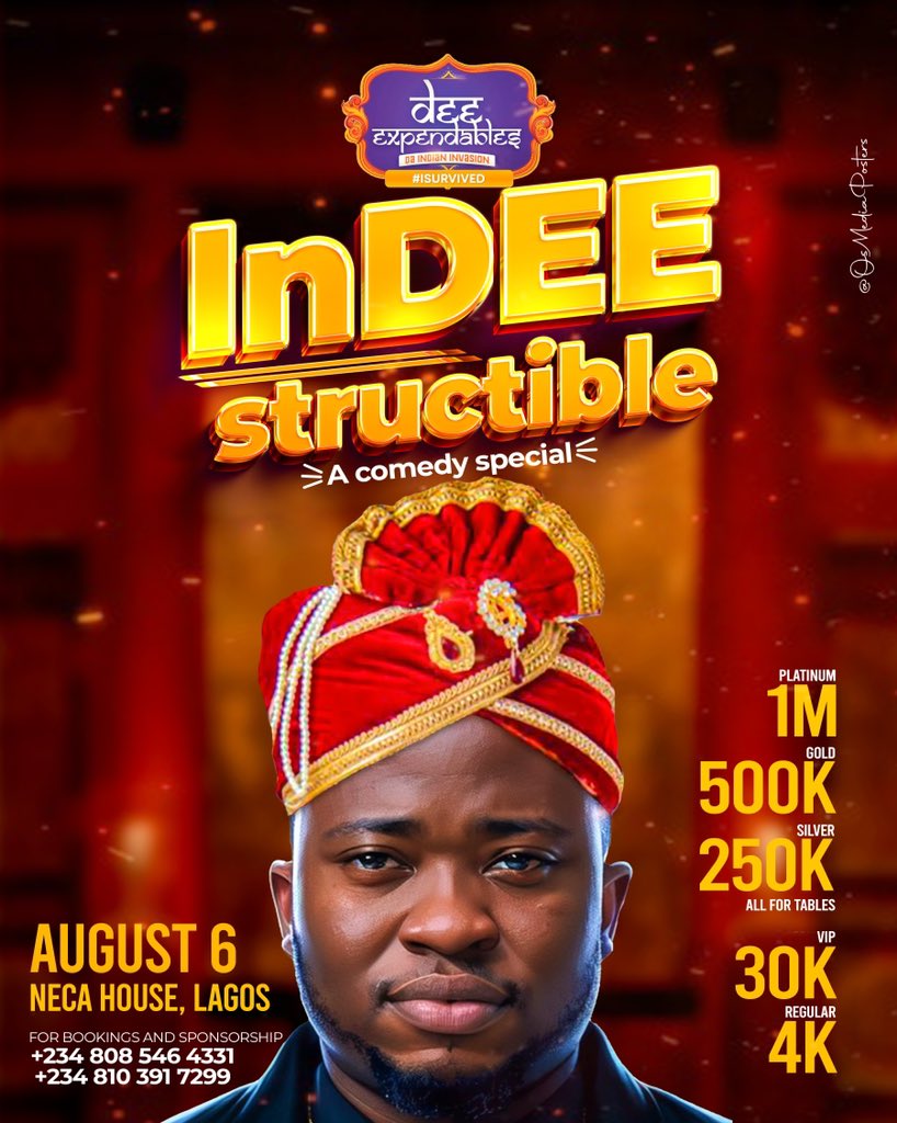 This time it’s going to be #INDEESTRUCTIBLE 
.
| August6th is the date | 
M O R E • T O • COME 
#Anticipate #ComedySpecial #DeeExpendables
….
@iam_mcdeee 🔥🔥🔥🔥