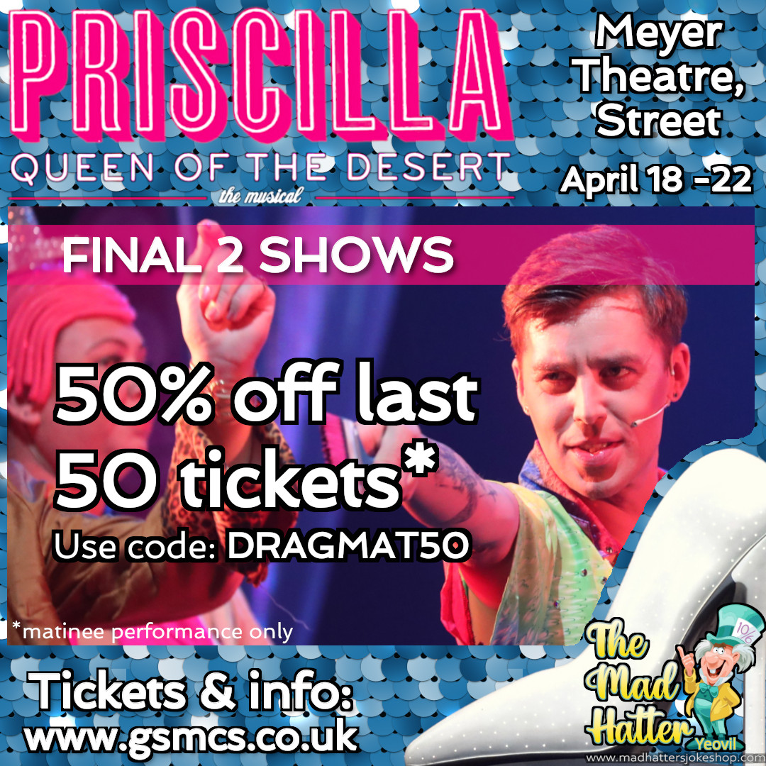GSMCSociety's tweet photo. Just two shows left (this afternoon &amp; tonight). To say farewell, we've giving you 50% off the last 50 tickets for today's matinee performance. Use code: 𝗗𝗥𝗔𝗚𝗠𝗔𝗧𝟱𝟬

STOP PRESS: 3 tickets now available for tonight's performance. Buy online: https://t.co/Z6NAA3ugXr https://t.co/X6yZWGhlxz