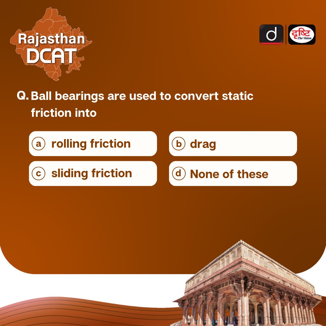 DrishtiPCS's tweet photo. Find the solution to this quiz in our #RajasthanDCAT magazine. Get your copy of this magazine to ace the #RAS #Exam today!

Check the link https://t.co/1ntSp3dDGh

#PCS #UPSC #India #StatePCS #CurrentAffairs #News #BallBearings #StaticFriction #DrishtiIAS https://t.co/z3Tw6LR8lc