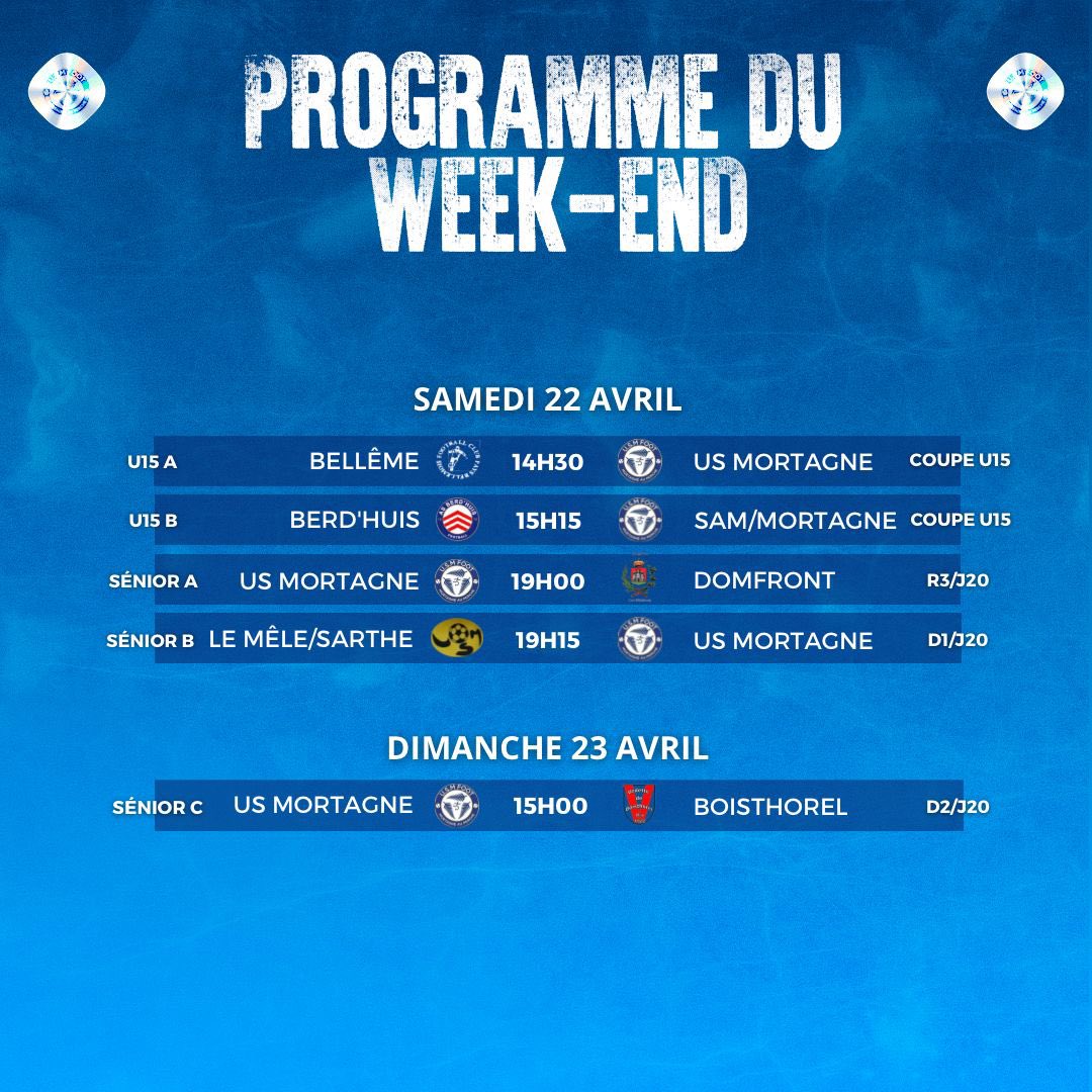 UsMortagne's tweet photo. 🔹Le programme du week-end ! 👀 https://t.co/EmVLXEZRCp