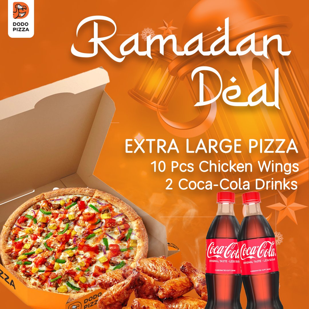 How are you enjoying the hols? Have fun with our Ramadan deal before it's gone today!!🍕 Enjoy Extra large pizza with 10 chicken wings with 2 bottles of Coca-Cola😋 Visit us today or order via dodopizza.ng CALL CENTRE: 0700DODOPIZZA (0700363674992) #DodoPizzaNG