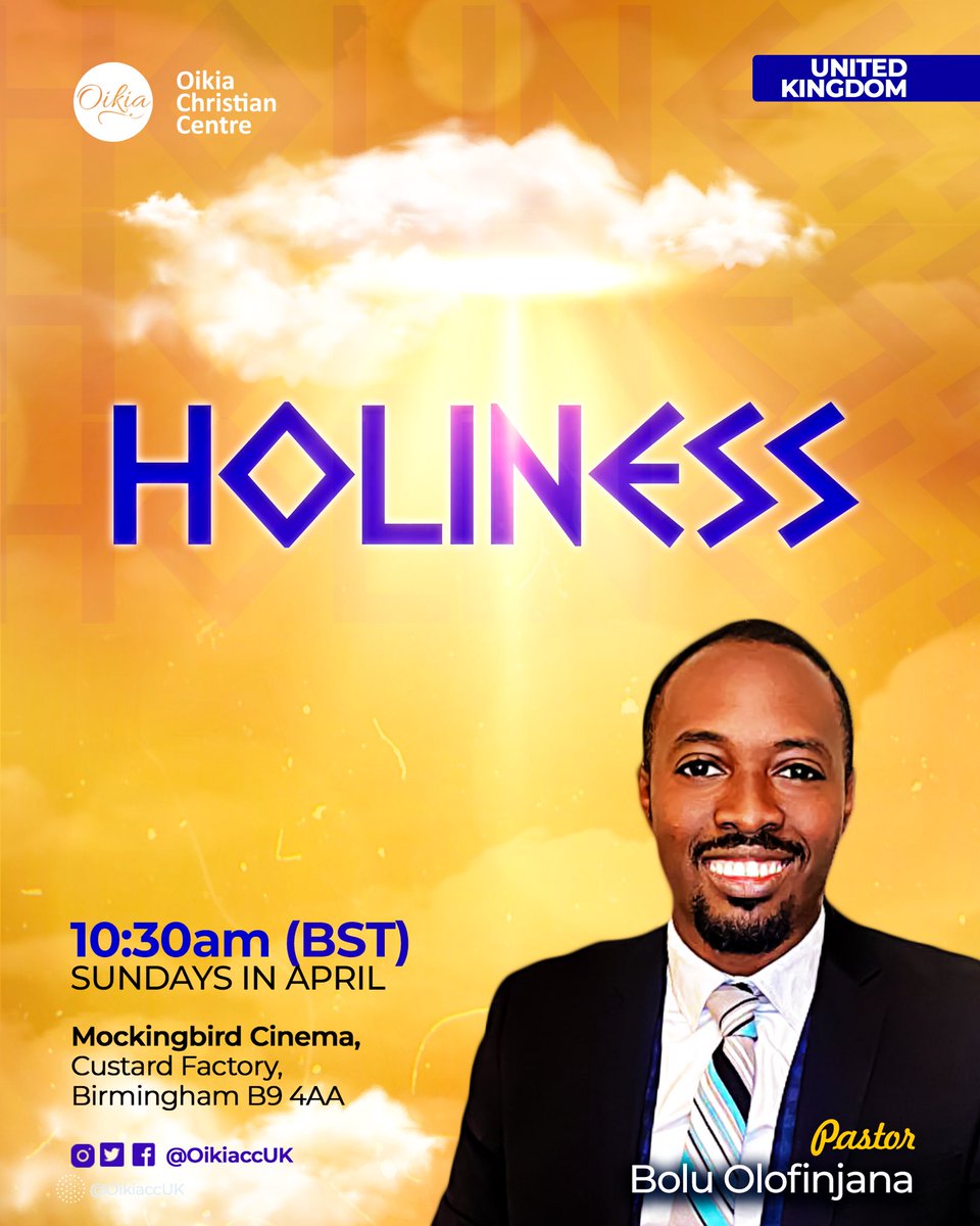 OikiaBirmingham's tweet photo. We started to see last Sunday that holiness is entirely dependent on God’s sacrifice. We are made holy only because we believe in Jesus and not by our works.

Join us tomorrow as we continue on ‘Holiness’. It will be an amazing time in fellowship with God!!🎉💃🏾 https://t.co/w46sNyjlb0