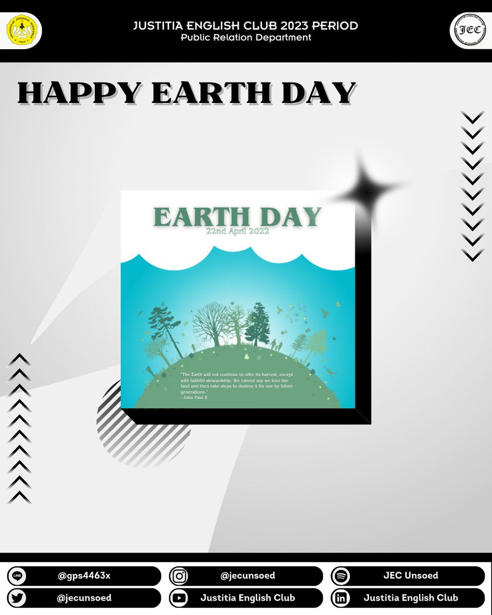 Earth Day should encourage us to reflect on what we are doing to make our planet a more sustainable and livable place.

Happy Earth Day! 🌏✨

#jecunsoed