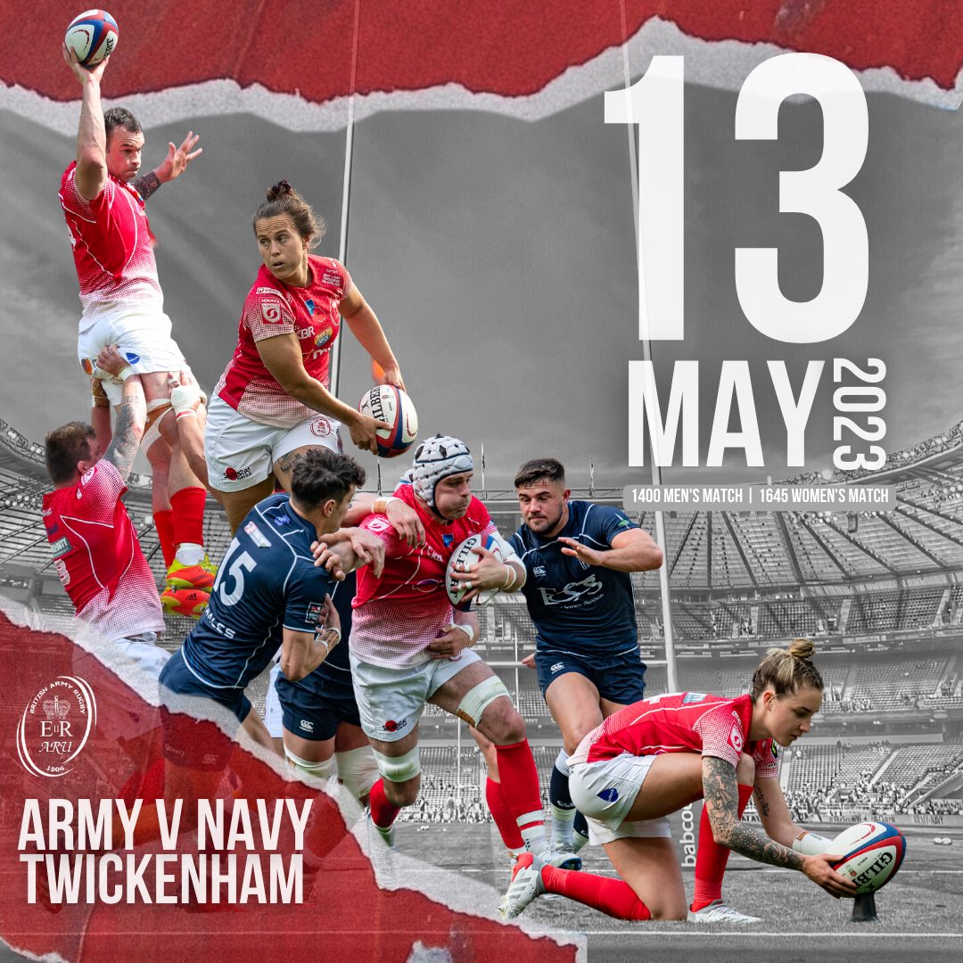 💂v⚓️ | 𝟑 𝐰𝐞𝐞𝐤𝐬 𝐭𝐨 𝐠𝐨!

<a href="/ArmyvNavyRugby/">Army v Navy Match</a> returns to Twickenham 🏟️ on Saturday 13th May. 

1400 Men’s KO | 1645 Women’s KO

We’d love for you to join us! 🙌

Get your tickets here ➡️ bit.ly/41MjSdg

🇬🇧🏉🏆