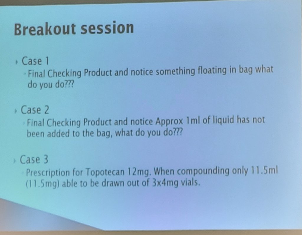 RoisinMeDaly's tweet photo. Interactive session in the Aseptic Pharmacy Practice workshop discussing issues and how to manage them. #hpai2023 @theHPAI https://t.co/M1Y43h8gkf