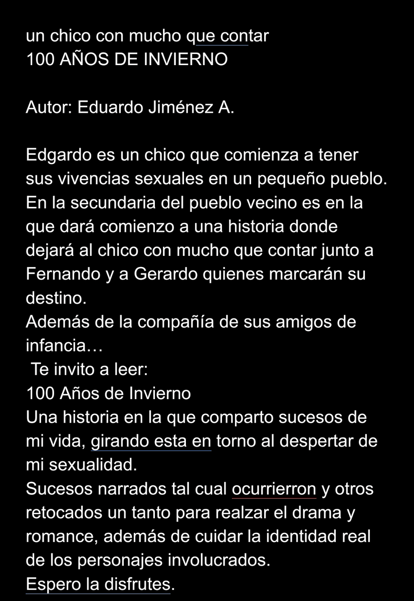 romirocas's tweet photo. Un chico con mucho que contar
100 años de invierno
(ni son machos y son muchos)
Capitulo 1
Parte 1/2 https://t.co/taYyoQCkag