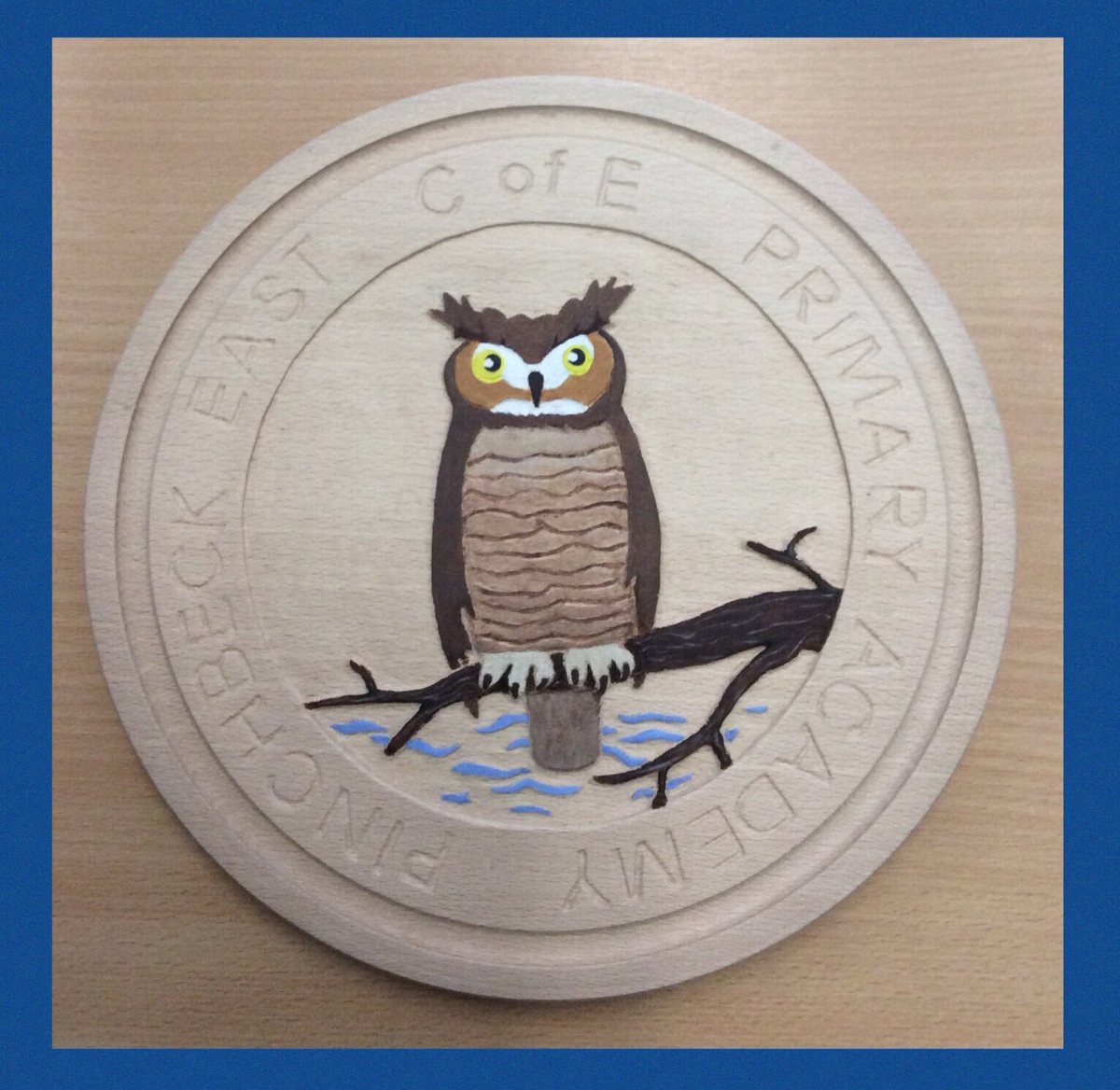 Class7PBE's tweet image. One of our pupil’s very talented grandad created this stunning wooden plaque to be hung up with pride within our school. #goosepimples #talented #handmade