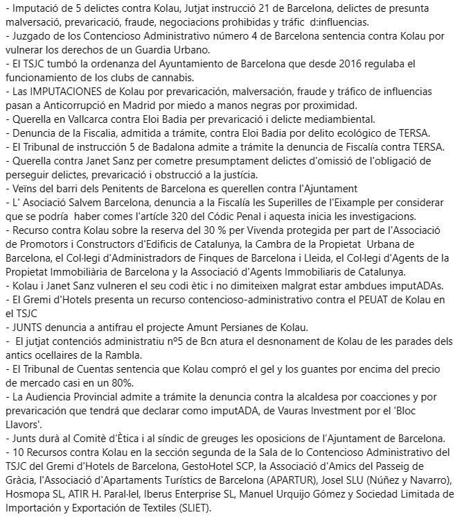 OnVasBarcelona's tweet photo. Si teniu una estona podeu consultar totes les sentències i imputacions contra Colau i la seva "banda" al 21.04.23, ens deixarà arruinats de per vida però incomprensiblement encara te opció política i encara pot seguir enfonsant encara més Barcelona fins treure-la del mapa. https://t.co/beaskvCknO